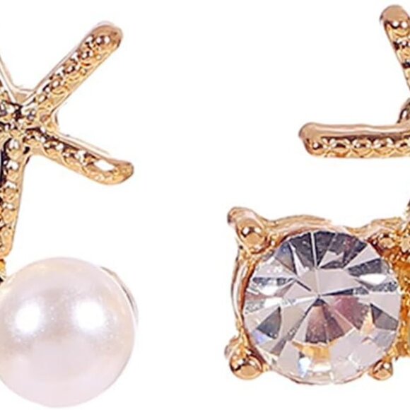 Colorful Starfish Shell Pearl Stud Earrings for Women Boho Summer Beach Jewelry - Picture 1 of 3